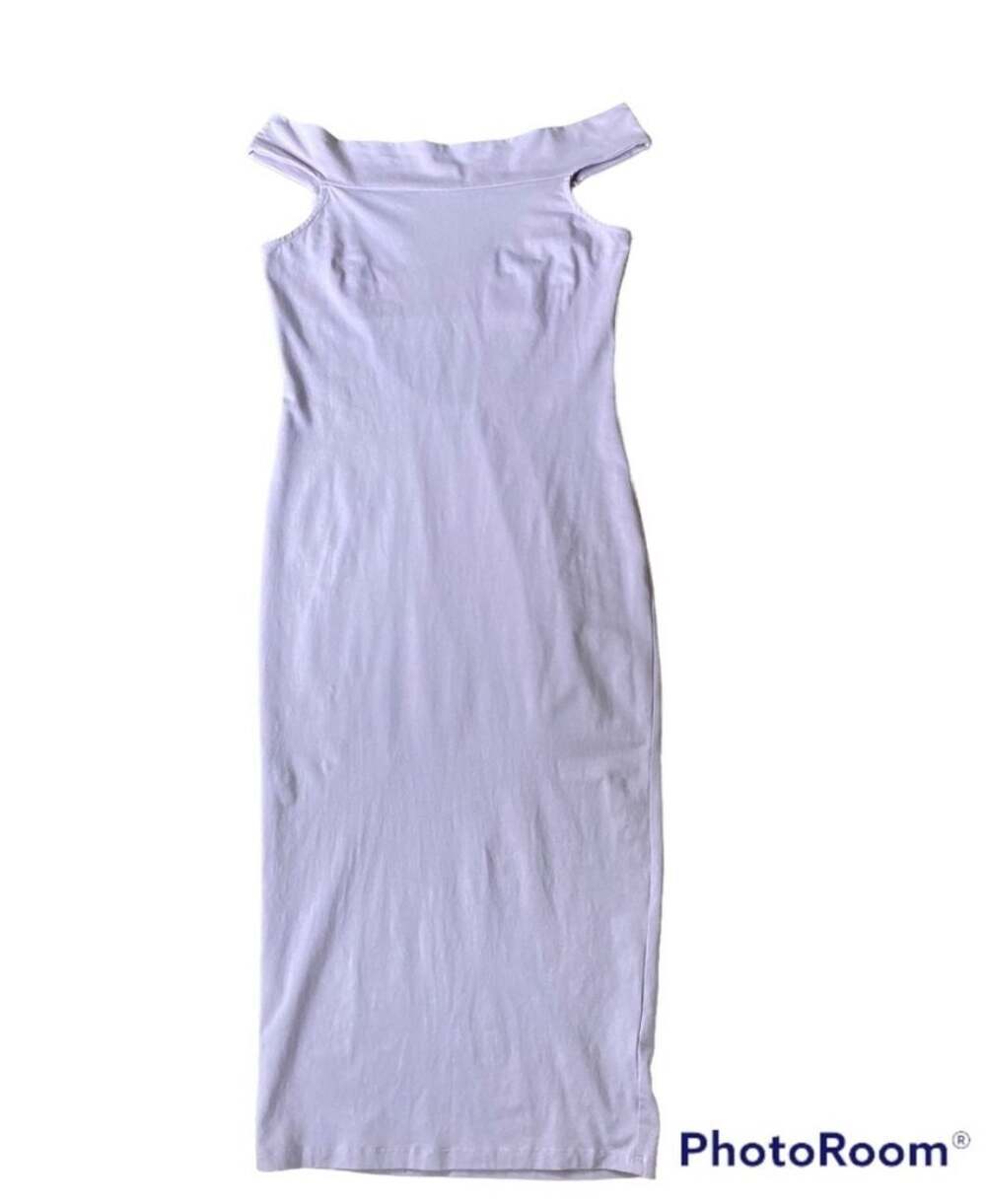 ASOS Tall Off-The-Shoulder Open Back Bodycon Midi Dress in Lilac